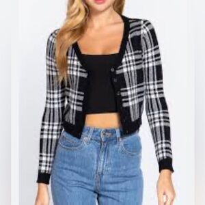 Plaid Black and White crop cardigan